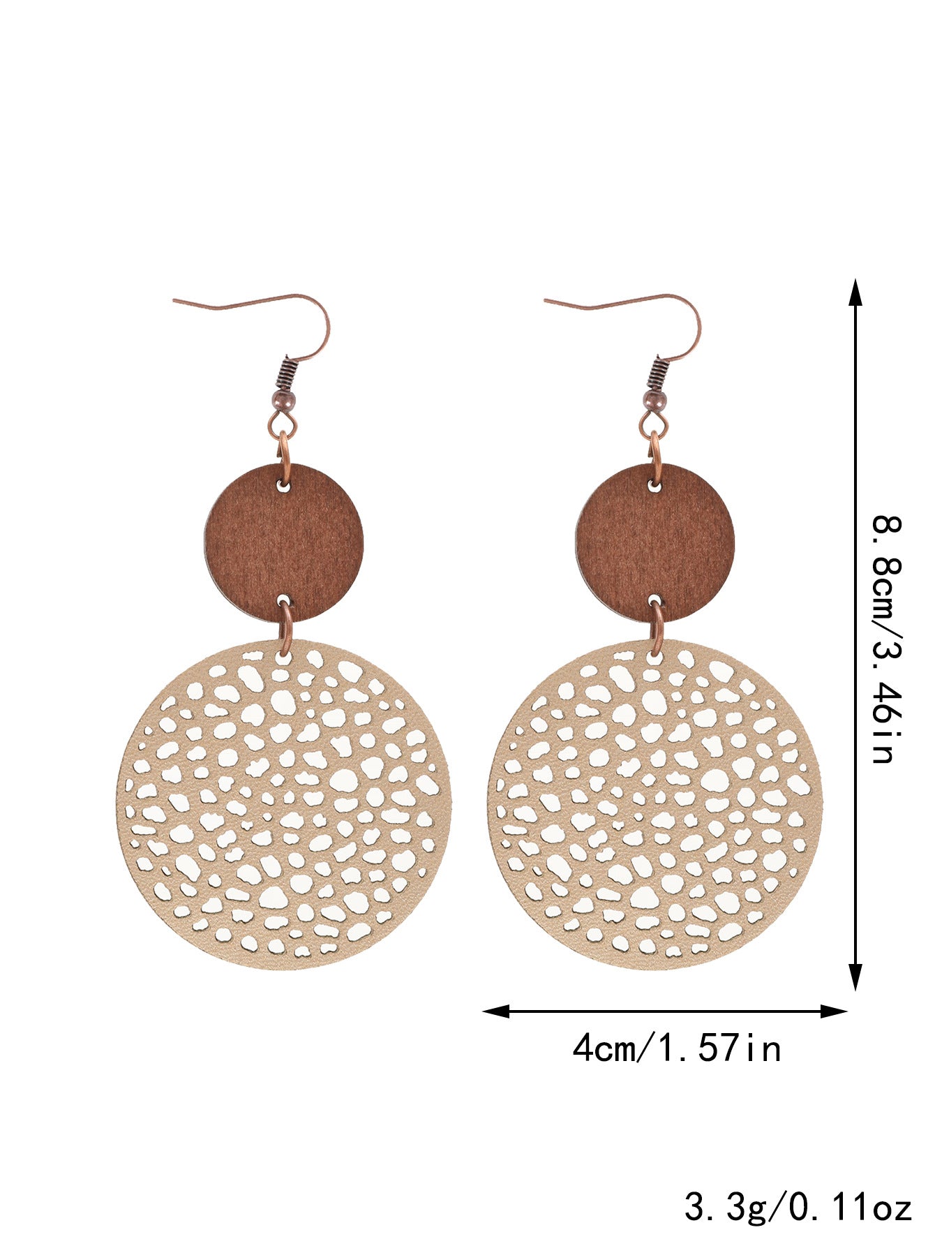 Wholesale Hollow Wood Piece Combination Leather Round Mesh Earrings